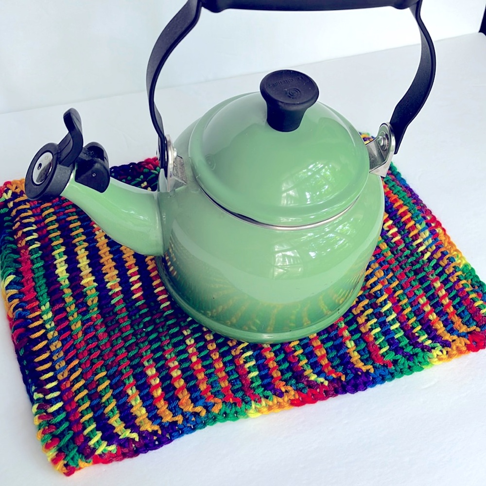 Crochet Rainbow Trivet Runner Mat Handmade Wall Decor Colorful Rectangular - Picture 8 of 9